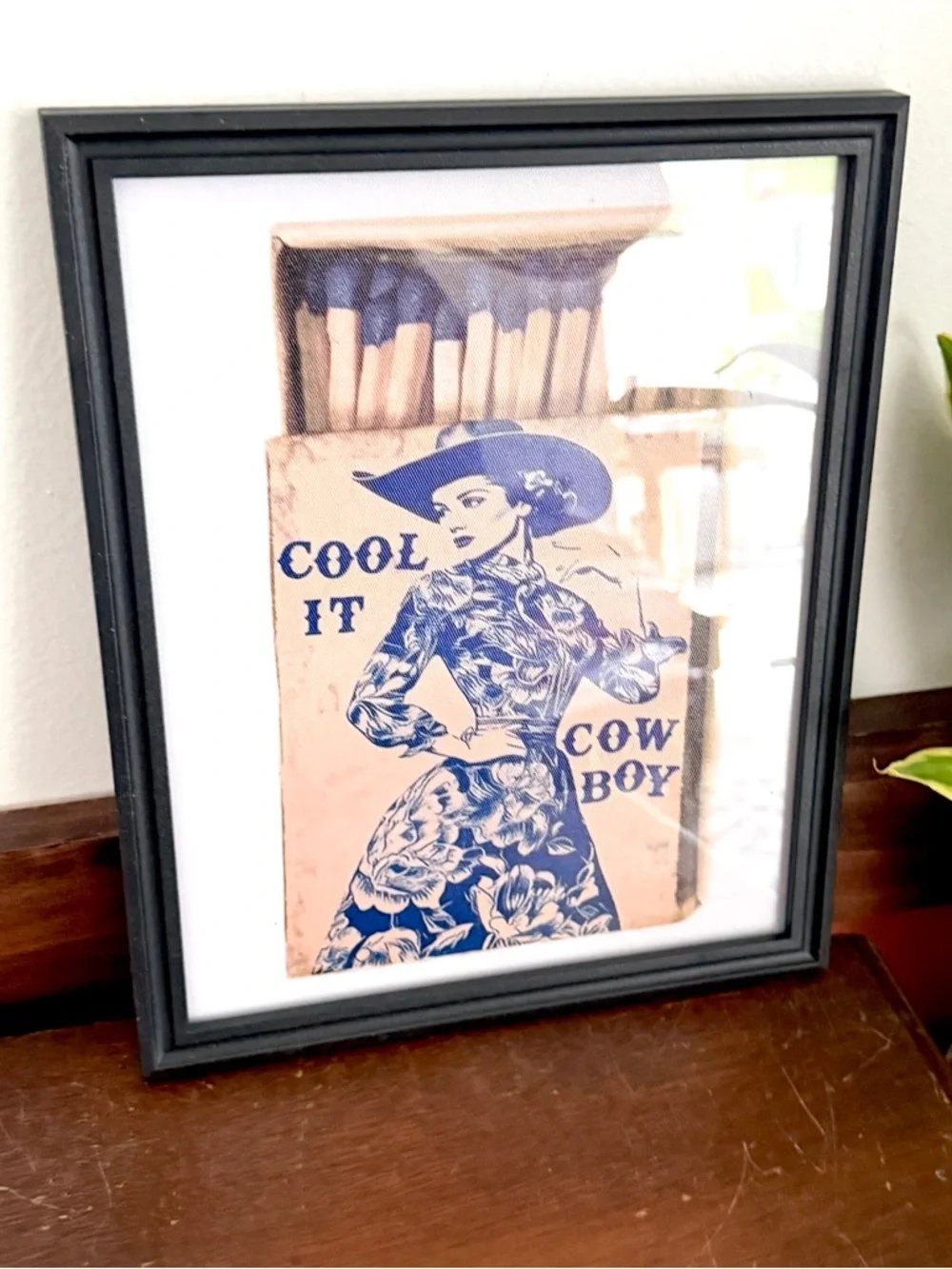 Vintage Style 'Cool It Cowboy' Framed Wall Art - Blue & Cream